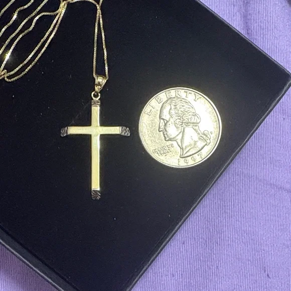14k gold real gold 18inch Elegant Gold Cross Pendant Necklace